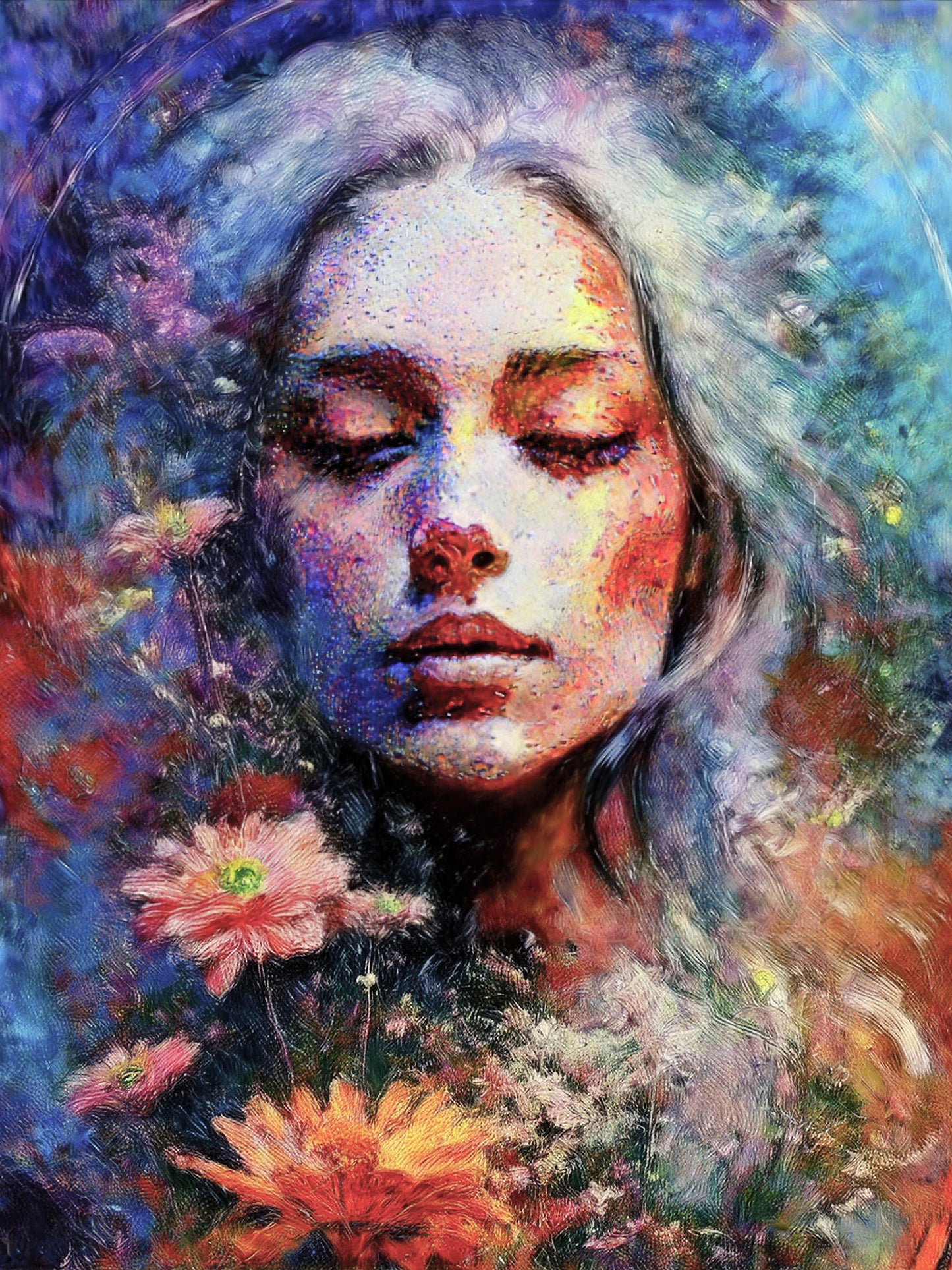 Abstract Portrait of Beautiful Woman with Flowers - Digital Download